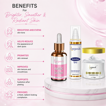 Leeposh Argee Peel with Neutralizer Spray & Hydra Face Gel Cream - Effective Lactic Acid & Glycolic Acid Combo for Skin Brightening