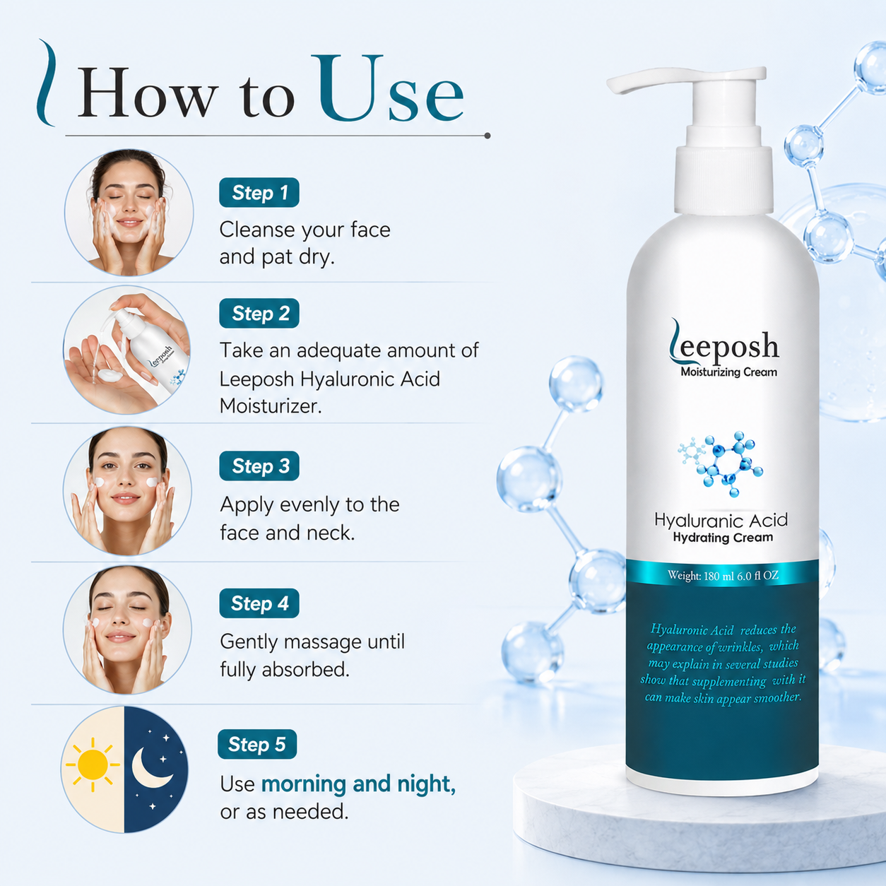 Leeposh Hyaluronic Acid Moisturizer – Intense Hydration & Anti-Aging Cream