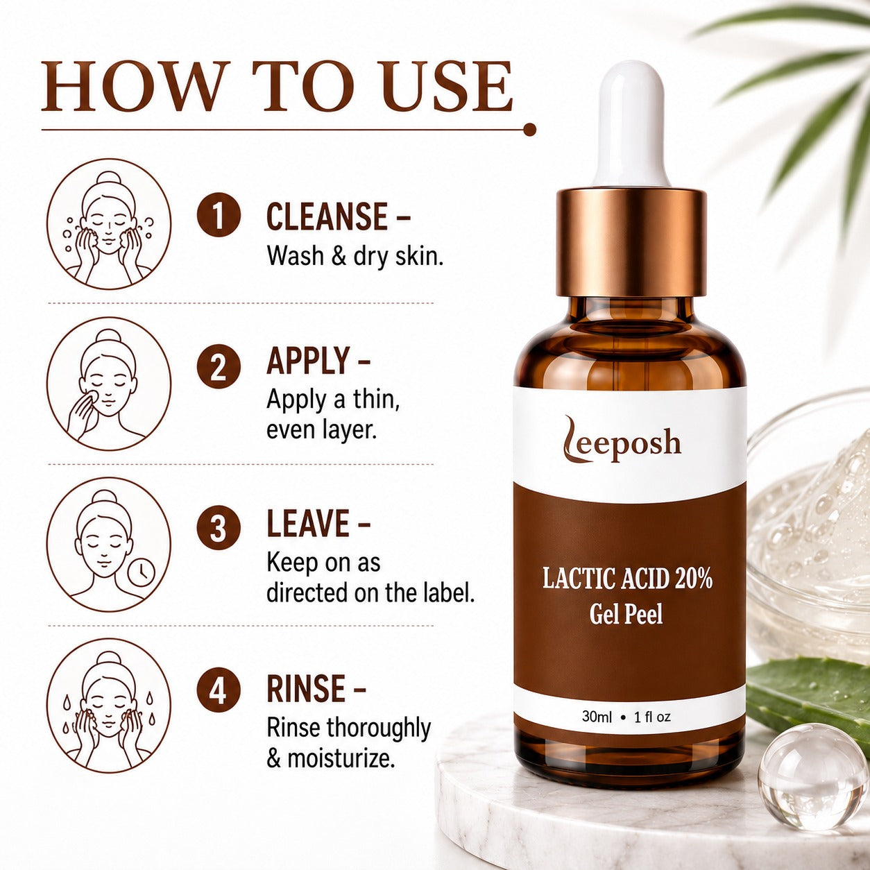 Leeposh Lactic Acid Peel 20% – Acne Scar & Pigmentation Removal, Anti-Aging