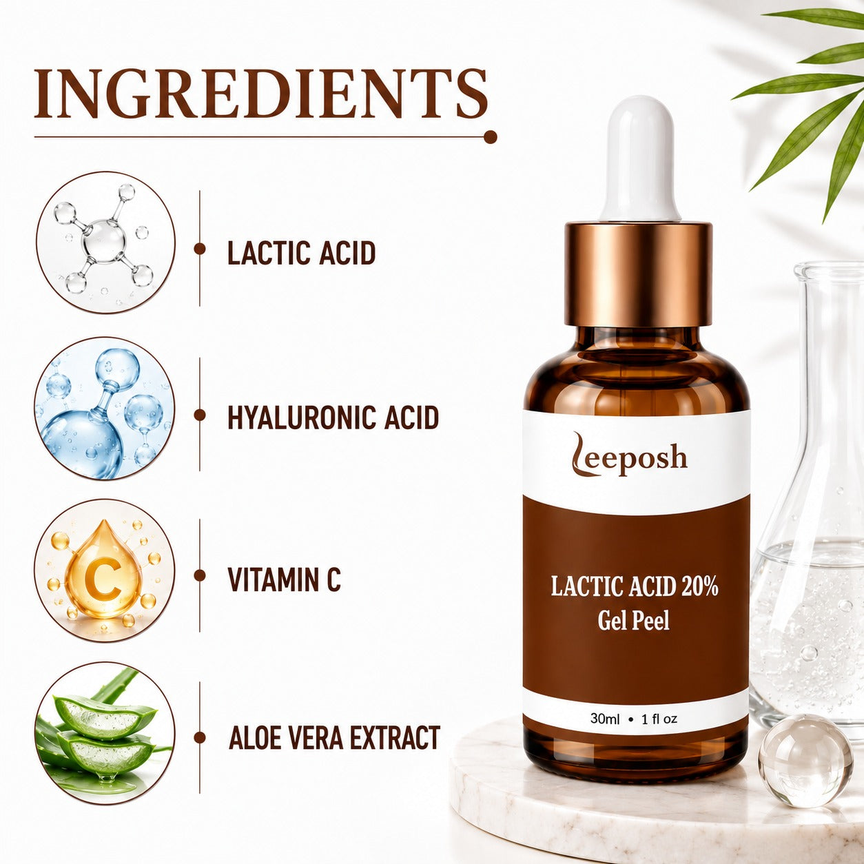 Leeposh Lactic Acid Peel 20% – Acne Scar & Pigmentation Removal, Anti-Aging