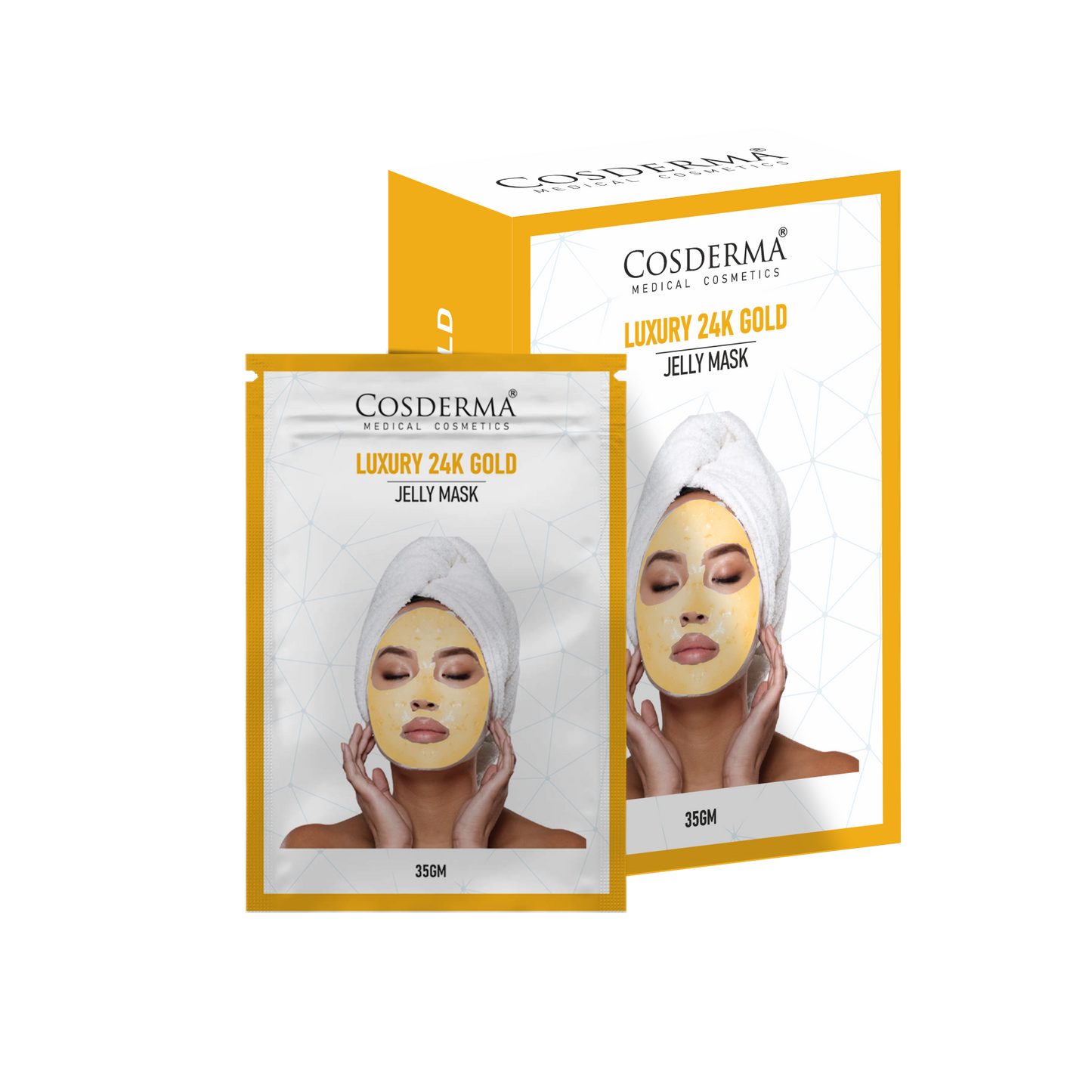 Cosderma Luxury 24K Gold Jelly Mask (10 x 35gm) – Brightening, Firming & Anti-Aging Peel-Off Facial Mask