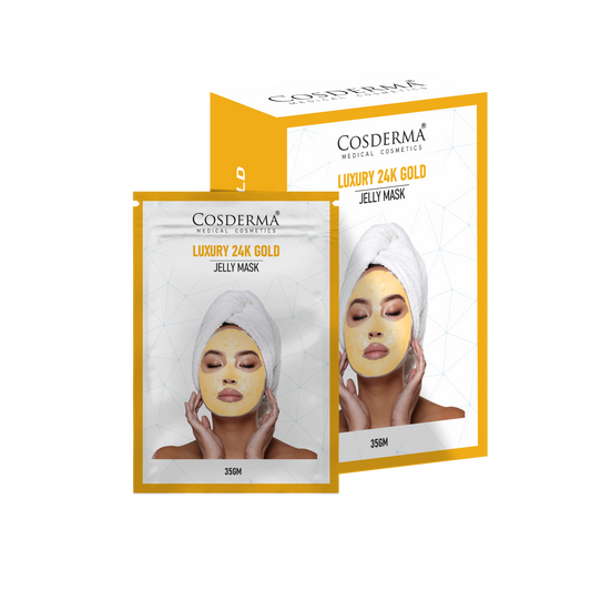 Cosderma Luxury 24K Gold Jelly Mask (10 x 35gm) – Brightening, Firming & Anti-Aging Peel-Off Facial Mask