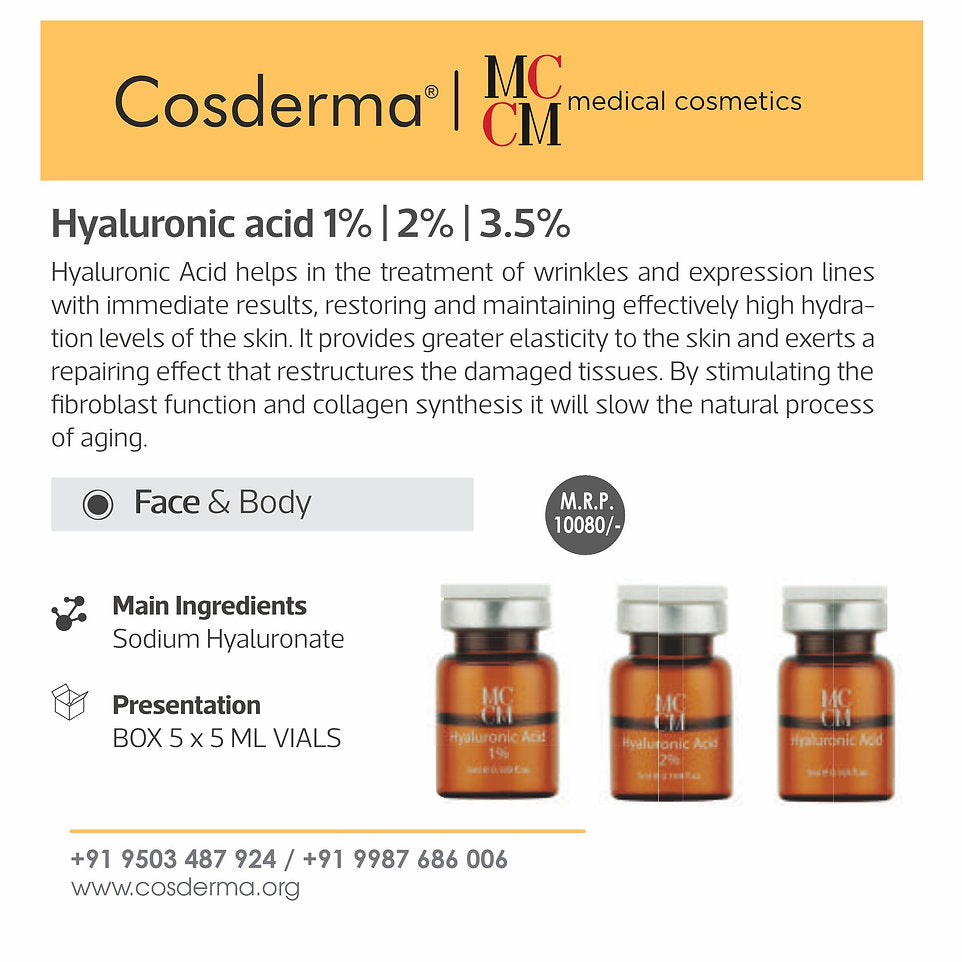 MCCM Hyaluronic Acid 1% Vials – Advanced Hydration & Anti-Aging Treatment (5 Vials x 5ml)