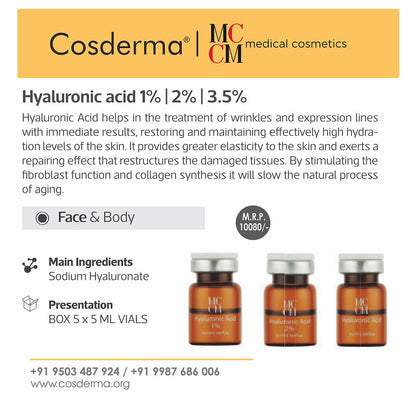 MCCM Hyaluronic Acid 1% Vials – Advanced Hydration & Anti-Aging Treatment (5 Vials x 5ml)