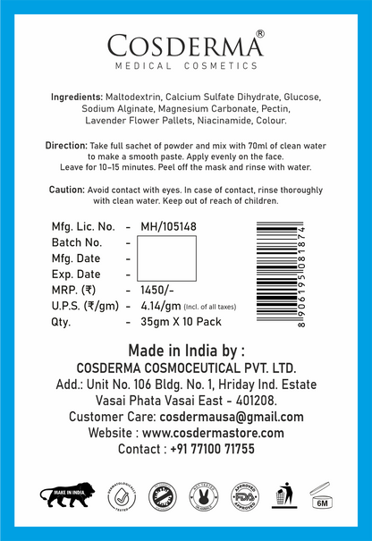 Cosderma Niacinamide Jelly Mask (10 x 35gm) – Oil Control, Pore Tightening & Brightening Peel-Off Mask