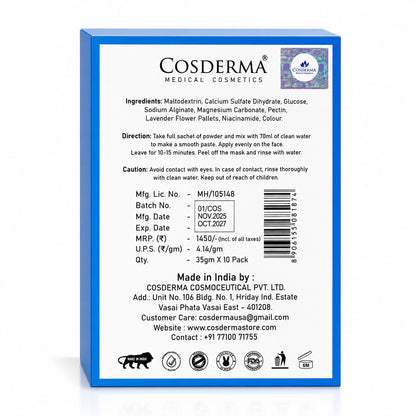 Cosderma Niacinamide Jelly Mask (10 x 35gm) – Oil Control, Pore Tightening & Brightening Peel-Off Mask
