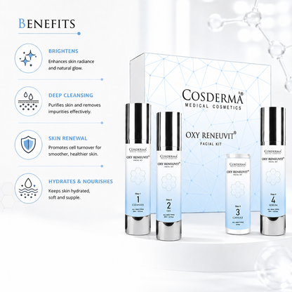 Cosderma Oxy Reneuvit Facial Kit for Anti-Aging & Skin Renewal – 4 Step Professional & Home Care Facial (10 Sessions)