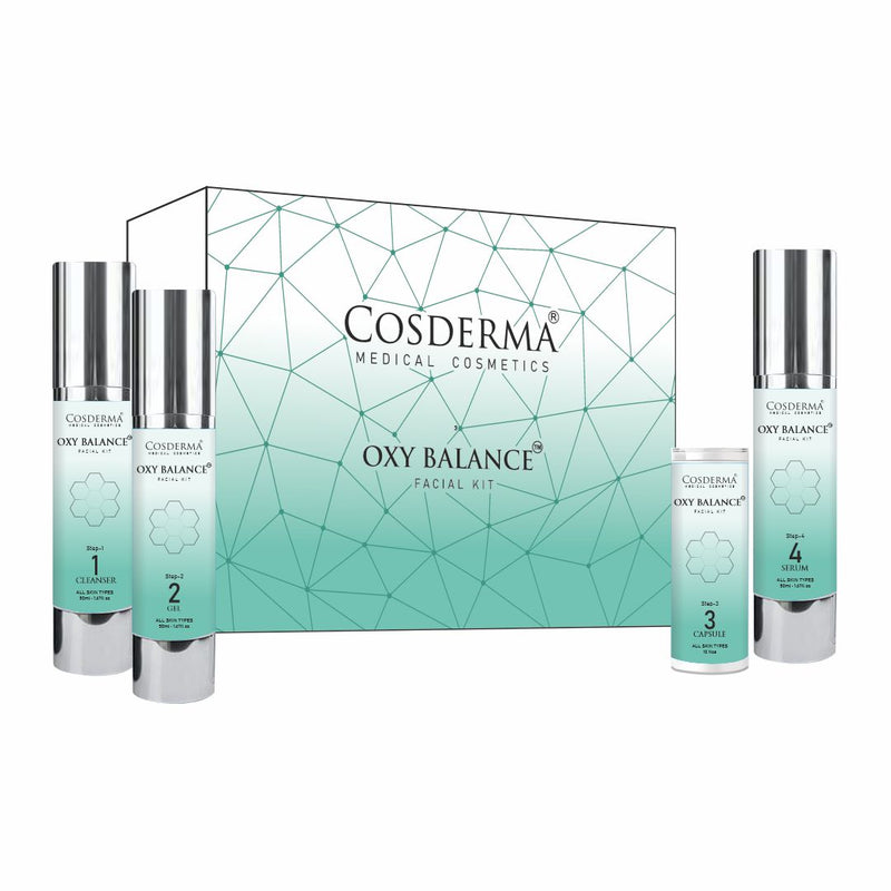 Cosderma Oxy Balance Facial Kit – 4 Step Oxygen Infusion Facial for Acne-Prone & Oily Skin (10 Sessions)
