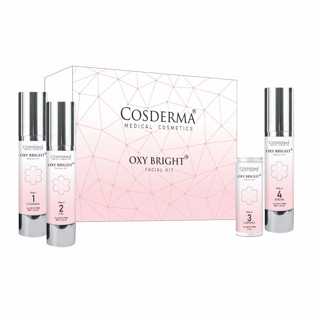 Cosderma Oxy Bright Facial Kit for Brightening – 4 Step Professional & Home Care Facial (10 Sessions)