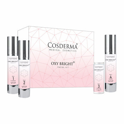 Cosderma Oxy Bright Facial Kit for Brightening – 4 Step Professional & Home Care Facial (10 Sessions)