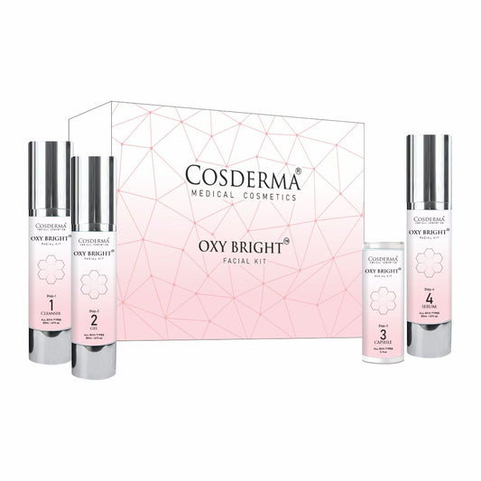 Cosderma Oxy Bright Facial Kit for Brightening – 4 Step Professional & Home Care Facial (10 Sessions)
