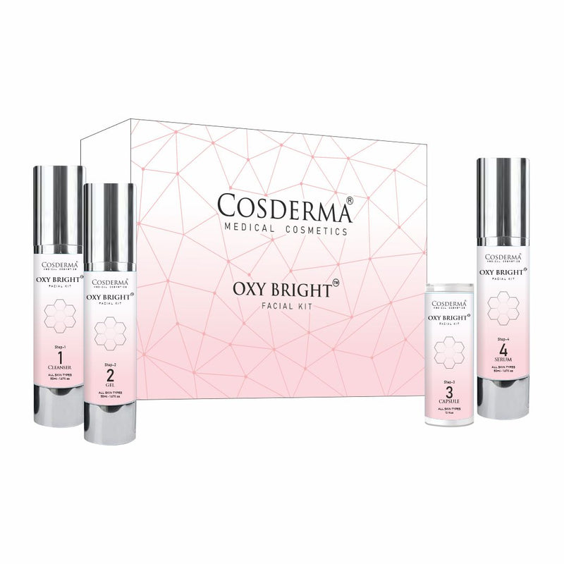 Cosderma Oxy Bright Facial Kit for Brightening – 4 Step Professional & Home Care Facial (10 Sessions)