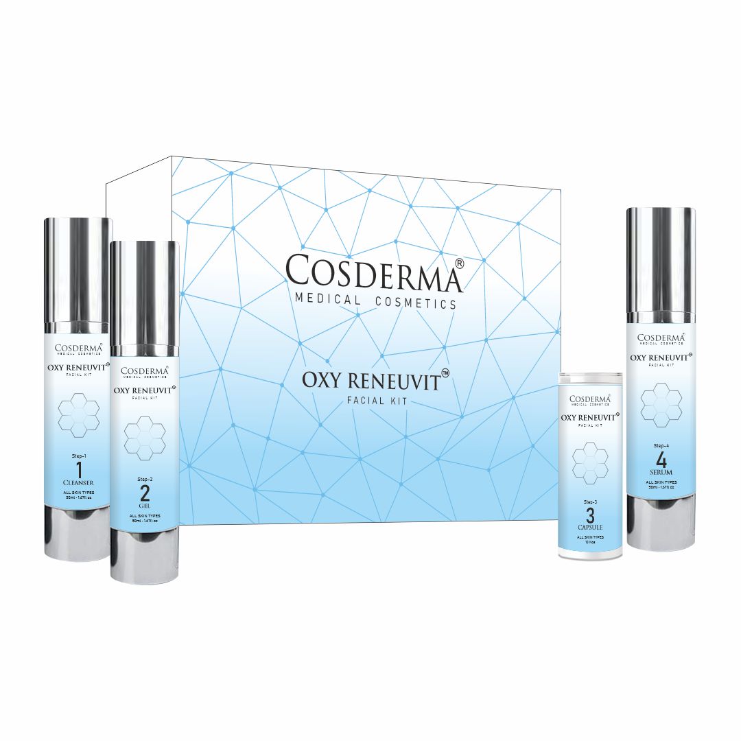 Cosderma Oxy Reneuvit Facial Kit for Anti-Aging & Skin Renewal – 4 Step Professional & Home Care Facial (10 Sessions)