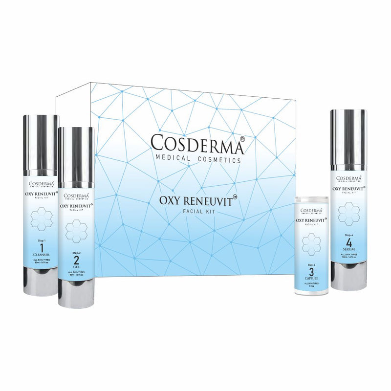 Cosderma Oxy Reneuvit Facial Kit for Anti-Aging & Skin Renewal – 4 Step Professional & Home Care Facial (10 Sessions)