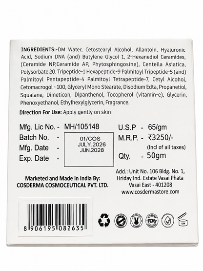 Cosderma PDRN + HA Cream – Peptide Complex for Dry & Barrier-Damaged Skin | 50g