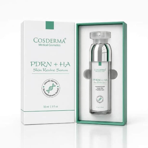 Cosderma PDRN + HA Skin Revive Serum with packaging on a white background