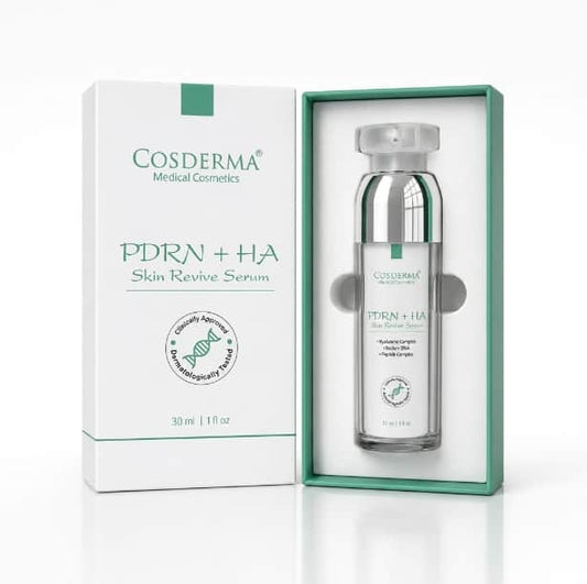Cosderma PDRN + HA Skin Revive Serum with packaging on a white background