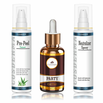 Cosderma Party Insta Peel Combo – Pre Peel Cleanser, Party Insta Gel Peel & Neutralizer Spray for Instant Glow, Brightening & Radiance