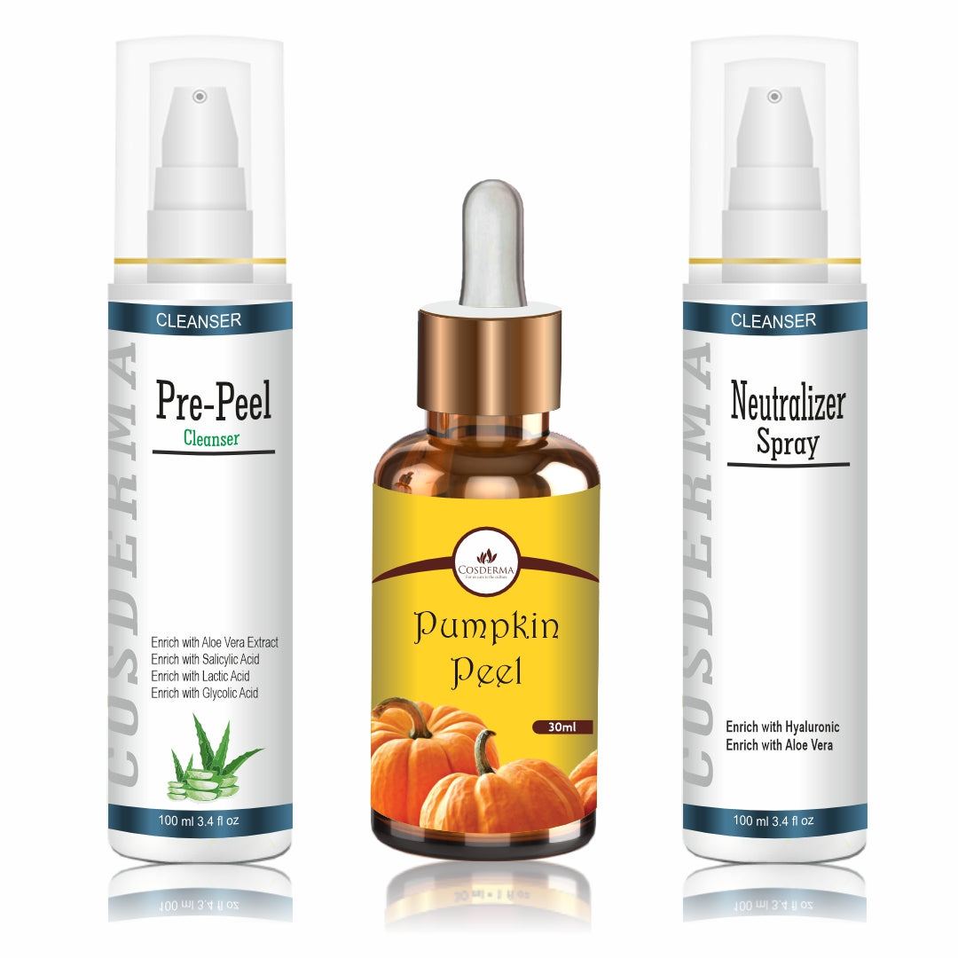 Cosderma Pumpkin Peel Combo – Pre Peel Cleanser, Pumpkin Peel & Neutralizer Spray for Glow, Brightening & Skin Renewal