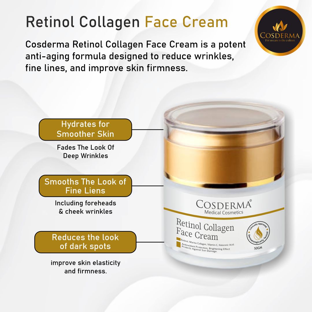 Cosderma Retinol Collagen Face Cream | Anti-Aging & Firming Skincare with Retinol & Marine Collagen