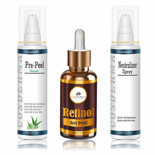 Cosderma Retinol Peel Combo – Pre Peel Cleanser, Retinol Gel Peel & Neutralizer Spray for Anti-Aging, Fine Lines & Skin Renewal