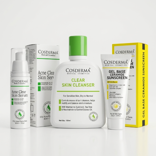 Cosderma Clear Skin Essentials Kit for Oily Skin 3 Step Daily Skincare Routine