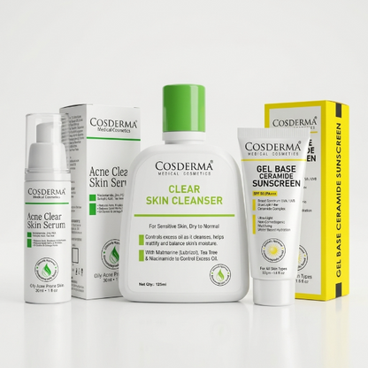 Cosderma Clear Skin Essentials Kit for Oily Skin 3 Step Daily Skincare Routine