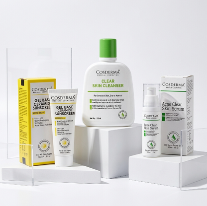 Cosderma Clear Skin Essentials Kit for Oily Skin 3 Step Daily Skincare Routine