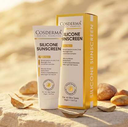 Cosderma Silicone Sunscreen – Broad Spectrum UV & Blue Light Shield with Ceramides | Matte, Water-Resistant, Ultra-Light Gel Formula