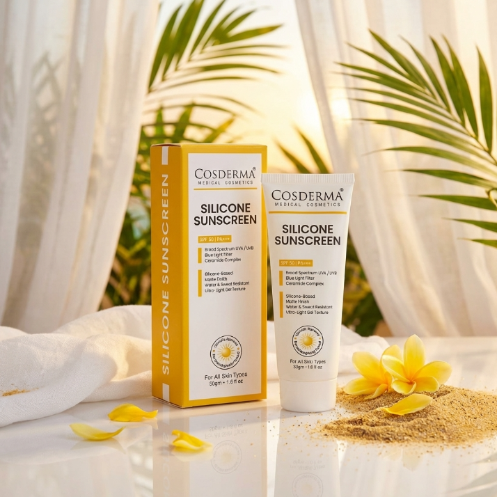 Cosderma Silicone Sunscreen – Broad Spectrum UV & Blue Light Shield with Ceramides | Matte, Water-Resistant, Ultra-Light Gel Formula