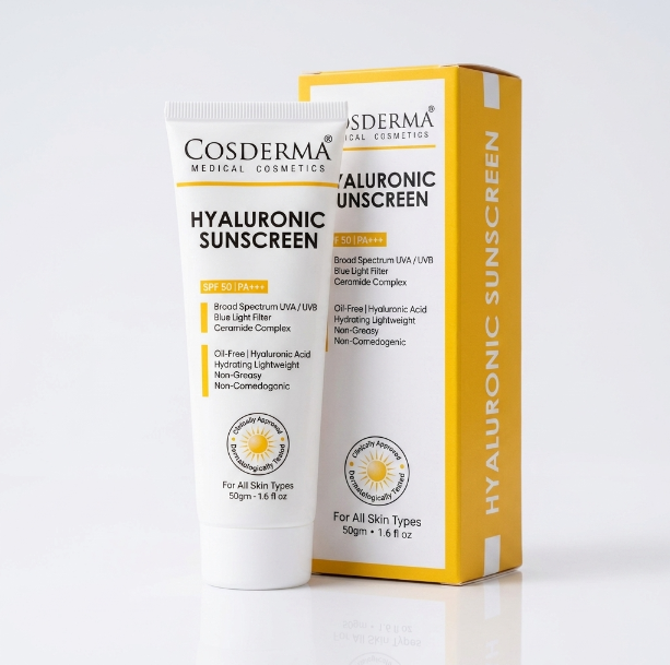 Cosderma Hyaluronic Sunscreen – Oil-Free Hydrating Broad Spectrum UV & Blue Light Protection with Ceramide Complex