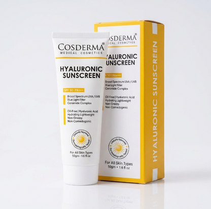 Cosderma Hyaluronic Sunscreen – Oil-Free Hydrating Broad Spectrum UV & Blue Light Protection with Ceramide Complex