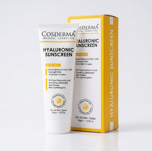 Cosderma Hyaluronic Sunscreen – Oil-Free Hydrating Broad Spectrum UV & Blue Light Protection with Ceramide Complex