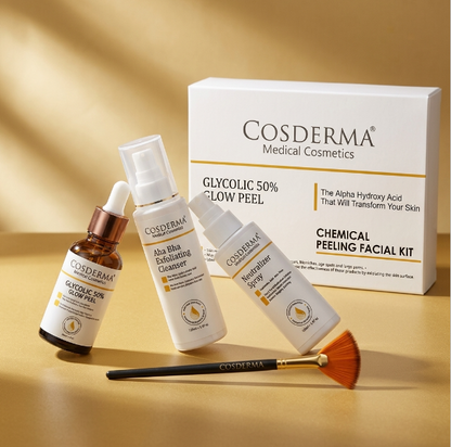 Cosderma Glycolic 50% Glow Peel - Exfoliate, Brighten & Renew Skin | Chemical Peeling Facial Kit