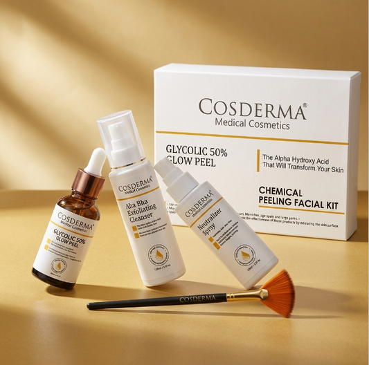 Cosderma Glycolic 50% Glow Peel - Exfoliate, Brighten & Renew Skin | Chemical Peeling Facial Kit