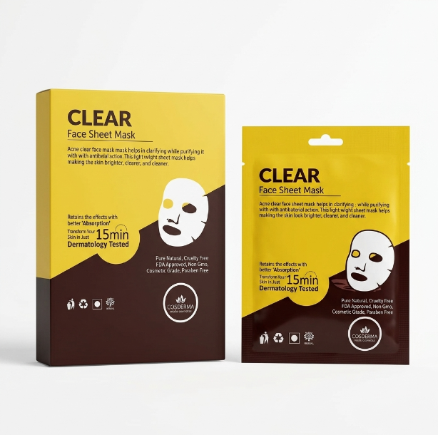Cosderma Clear Face Sheet Mask - Acne Treatment & Oil Control (Pack of 10)