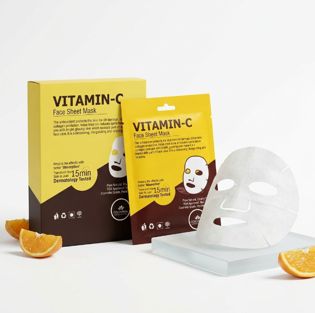 Cosderma Vitamin-C Face Sheet Mask | Hydrating & Brightening (Pack of 10)