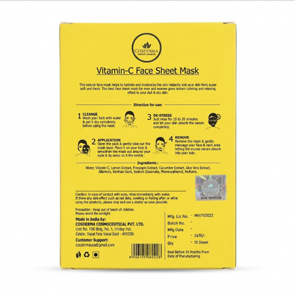 Cosderma Vitamin-C Face Sheet Mask | Hydrating & Brightening (Pack of 10)