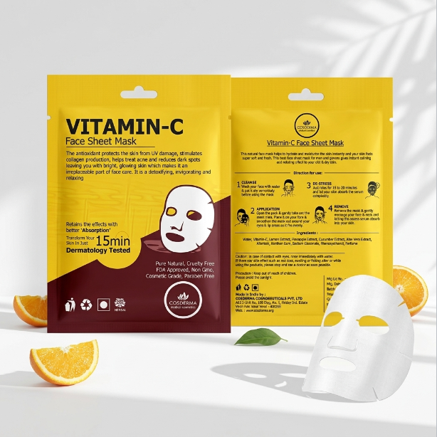 Cosderma Vitamin-C Face Sheet Mask for Hydrating & Brightening