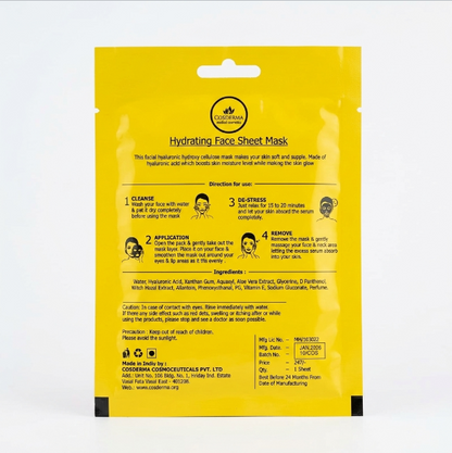 Cosderma Hydrating Face Sheet Mask | Designed for Deep Hydration and Glowing Skin - Ultimate Moisture & Radiance Skin