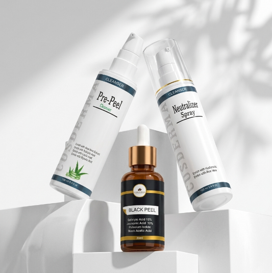 Cosderma Black Peel Combo – Pre Peel Cleanser, Black Gel Peel & Neutralizer Spray for Acne, Pigmentation & Skin Rejuvenation