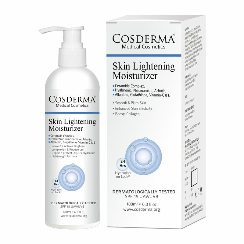 Cosderma Skin Lightening Moisturizer – With Niacinamide, Arbutin, Glutathione & Vitamin C | Brightening, Hydrating & Collagen-Boosting Daily Moisturizer | 180ml
