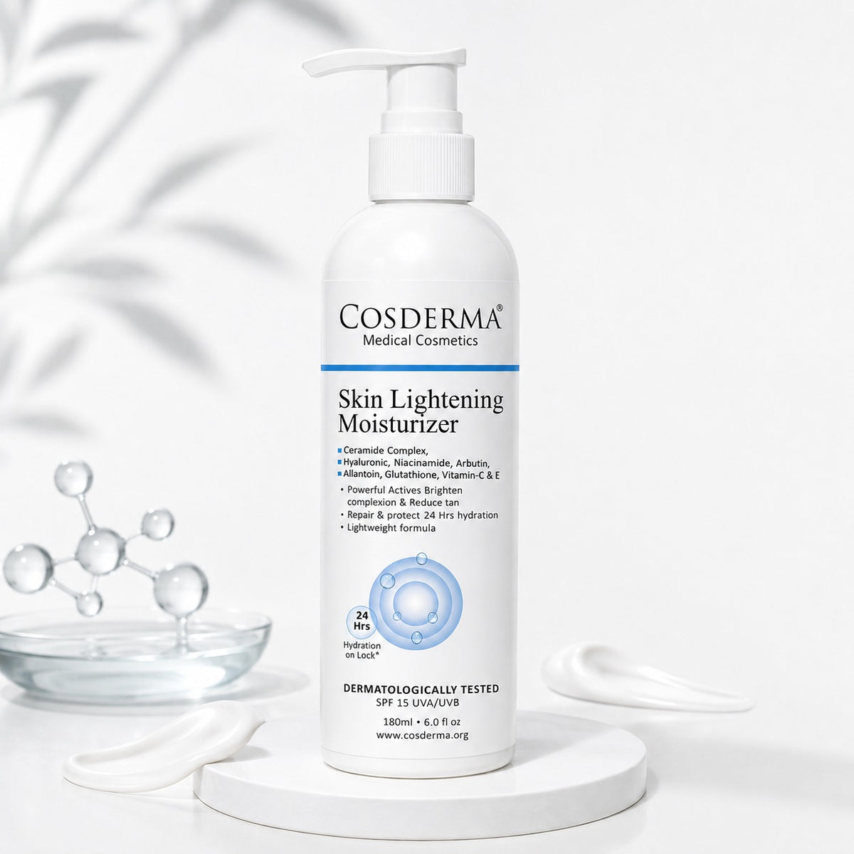 Cosderma Skin Lightening Moisturizer – With Niacinamide, Arbutin, Glutathione & Vitamin C | Brightening, Hydrating & Collagen-Boosting Daily Moisturizer | 180ml