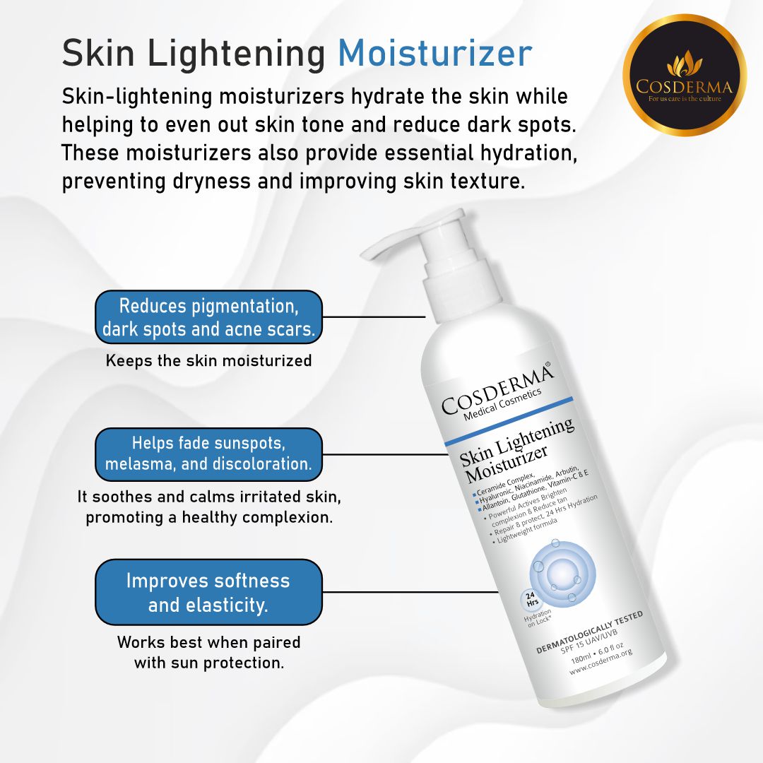 Cosderma Skin Lightening Moisturizer – With Niacinamide, Arbutin, Glutathione & Vitamin C | Brightening, Hydrating & Collagen-Boosting Daily Moisturizer | 180ml