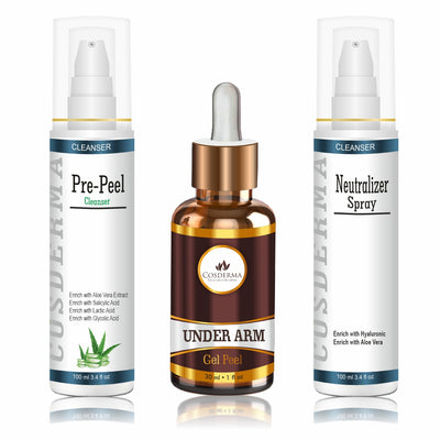 Cosderma Under Arm Peel Combo – Pre Peel Cleanser, Under Arm Gel Peel & Neutralizer Spray for Brightening, Smoothening & Odor Control