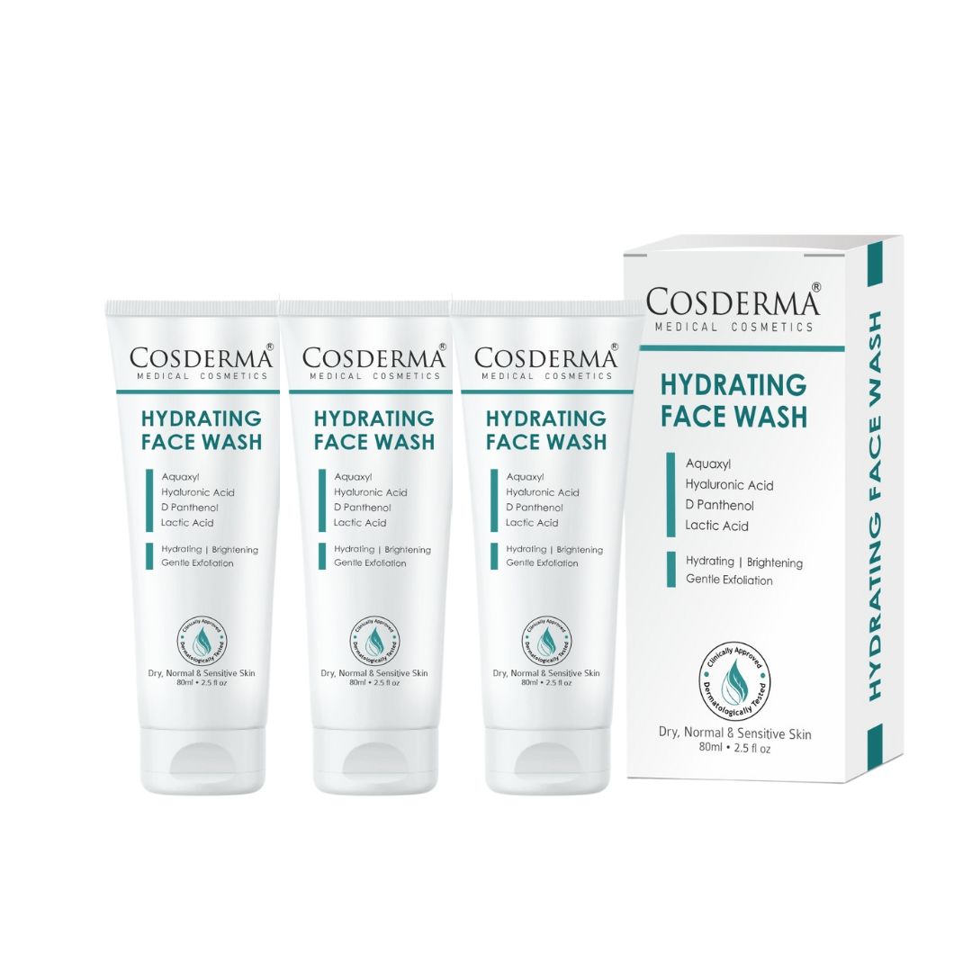 Cosderma Hydrating Face Wash – Gentle Cleanser with Aquaxyl, Hyaluronic Acid, D-Panthenol & Lactic Acid for Deep Moisturization & Soft, Supple Skin