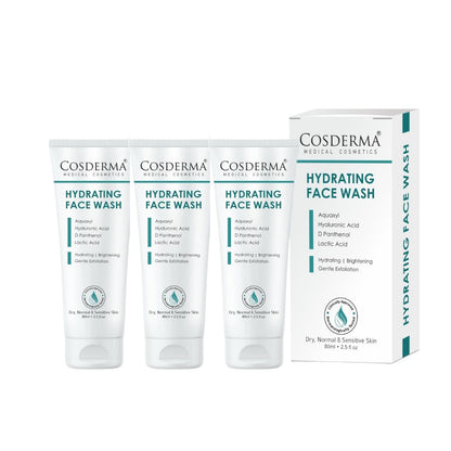 Cosderma Hydrating Face Wash – Gentle Cleanser with Aquaxyl, Hyaluronic Acid, D-Panthenol & Lactic Acid for Deep Moisturization & Soft, Supple Skin
