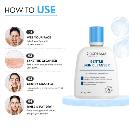 Cosderma Gentle Skin Cleanser for Sensitive & Dry to Normal Skin – Hydrating Creamy Formula