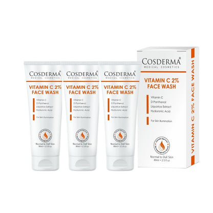 Cosderma Vitamin C 2% Face Wash – Brightening Cleanser with D-Panthenol, Licorice Extract & Hyaluronic Acid for Radiant, Glowing Skin