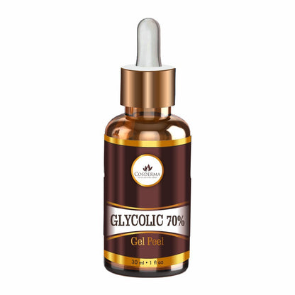 Bottle of Glycolic 70% Gel Peel with dropper on a white background